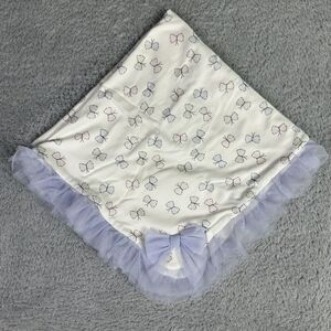 First Impressions Baby Girl Y2K Tulle Trim Baby Blanket White Purple Butterflies